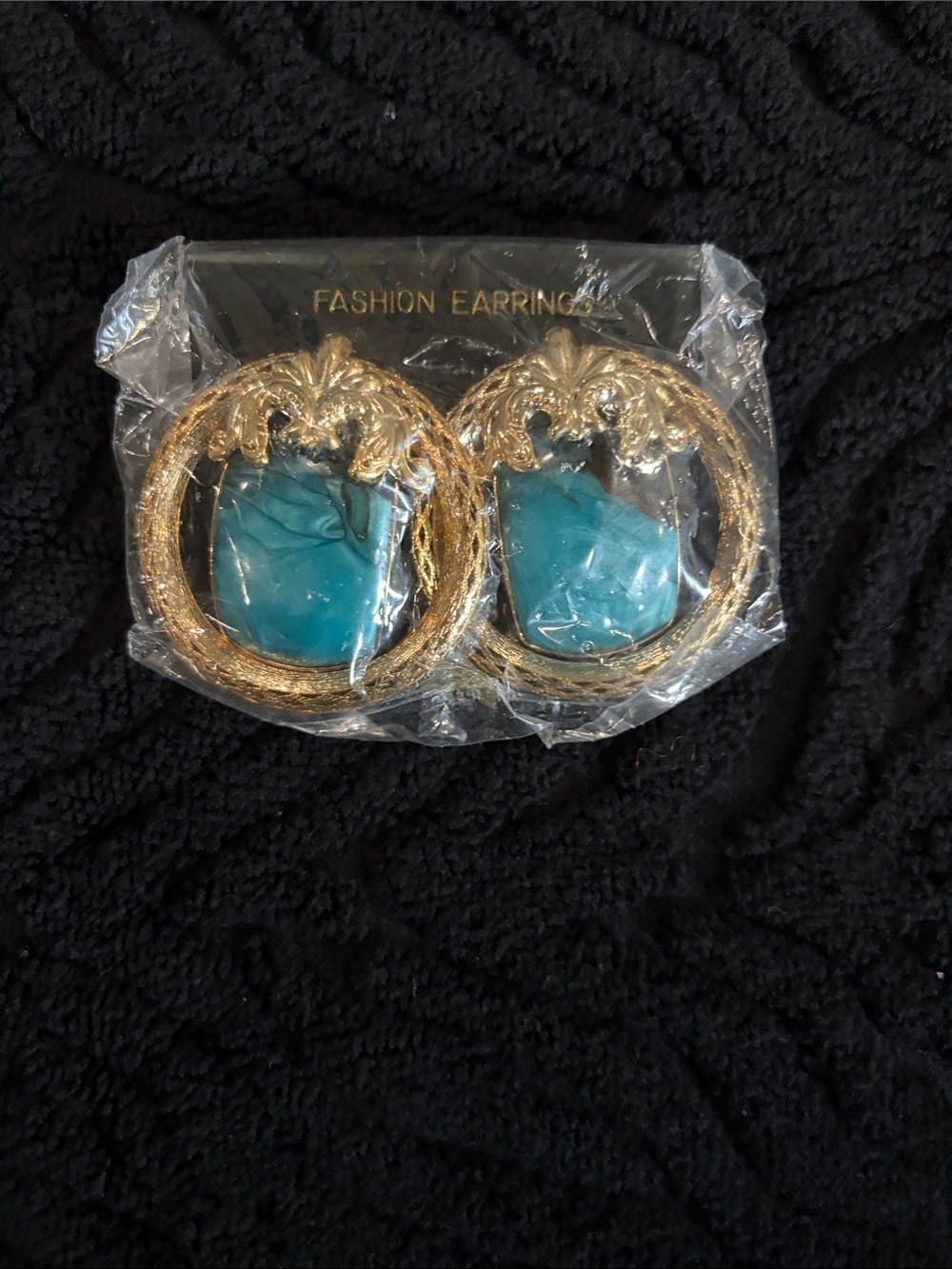 Gold Hoop Earrings with Turquoise Stone -